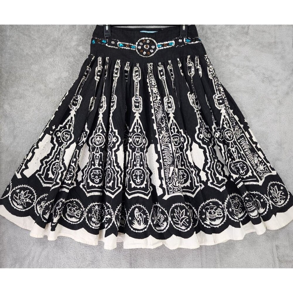 Marciano Skirt Womens XS Black White Sequined Rhinestone Distressed Midi